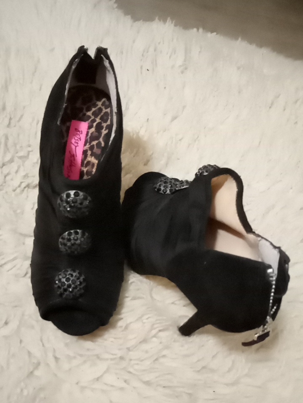 Betsy Johnson Black Women's Peep-Toe Button Booties